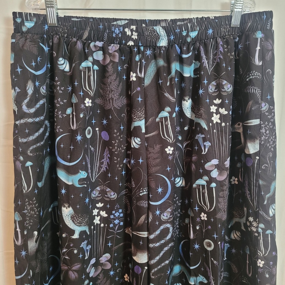 ROMWE 3XL Celestial Mushroom Forest Print Wide Leg Pants Black Blue Whimsigoth - Picture 2 of 12